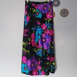 Vintage 70s Leslie Fay Wild Floral Maxi Skirt